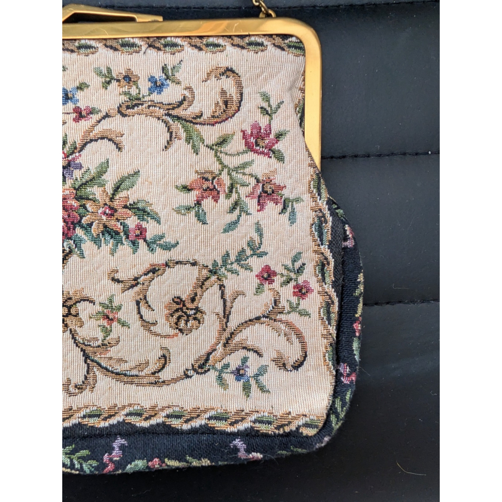 VINTAGE TAPESTRY PURSE Made in West Germany Floral Multicolor Gold Tone Chain - Picture 11 of 16